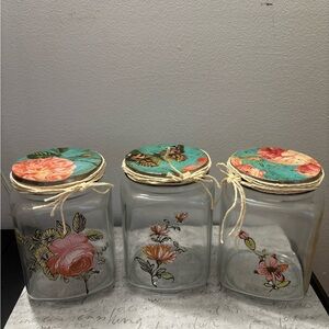Floral Glass Jars with Decorative Lids